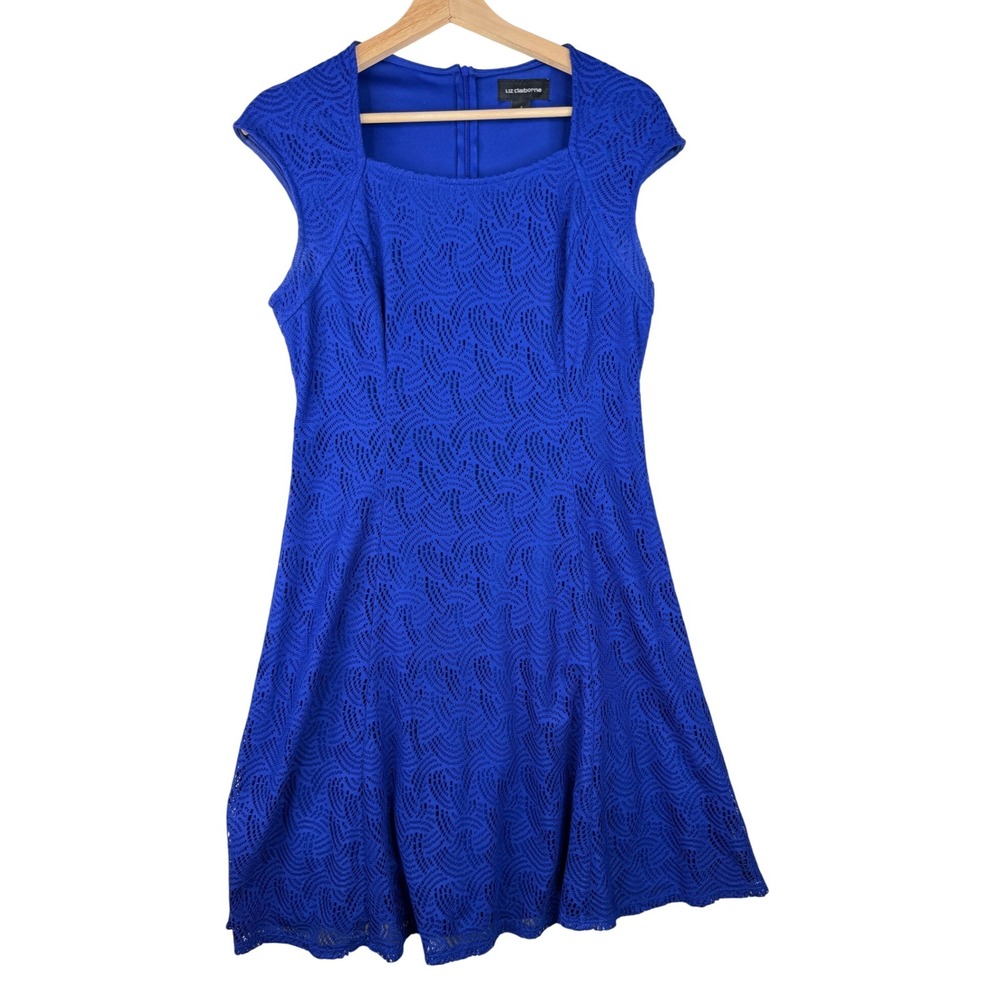 Liz Claiborne Cap Sleeve Crochet Lace Midi Dress size 4 Blue